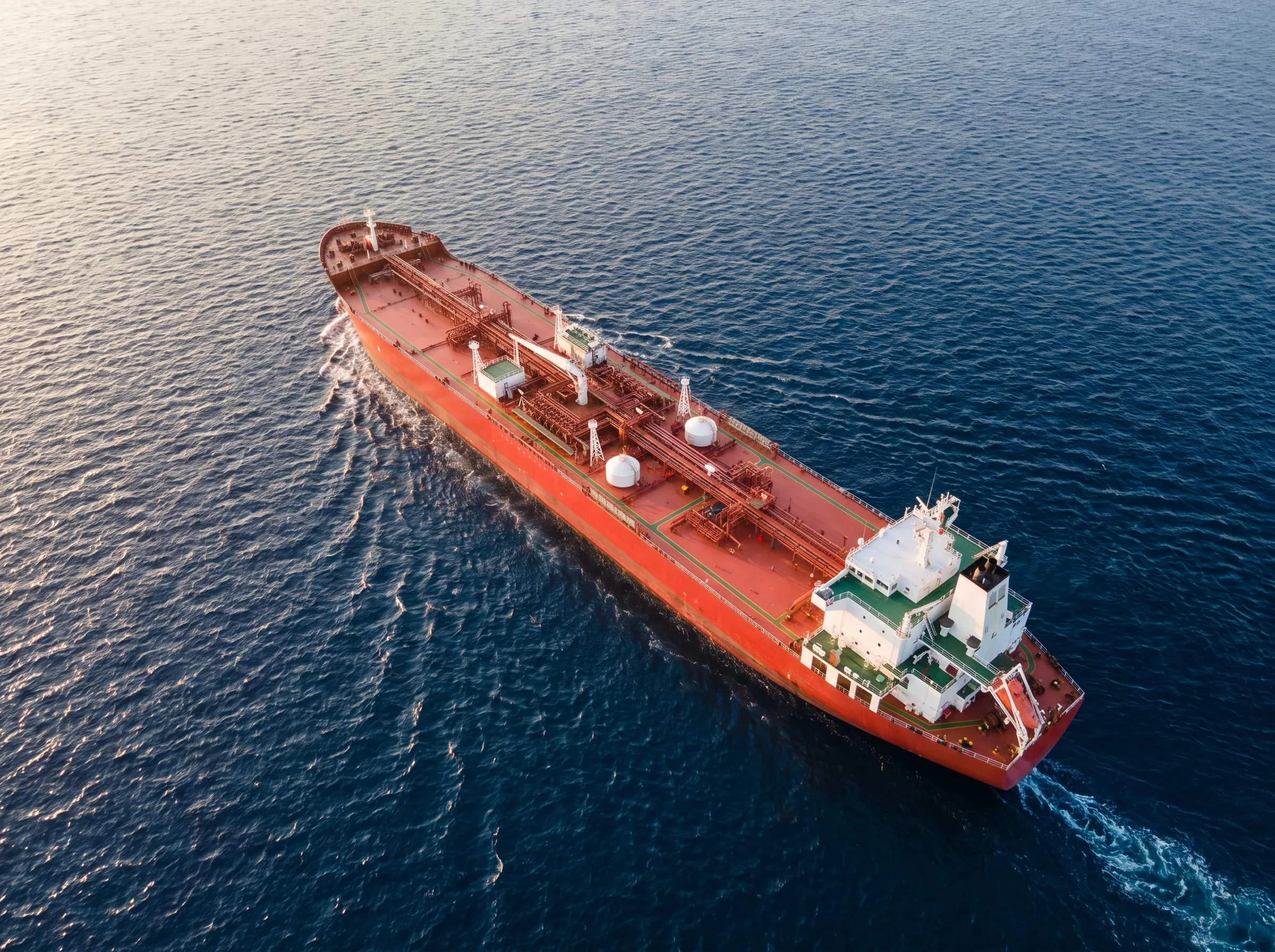 A very large gas carrier at sea seen from above