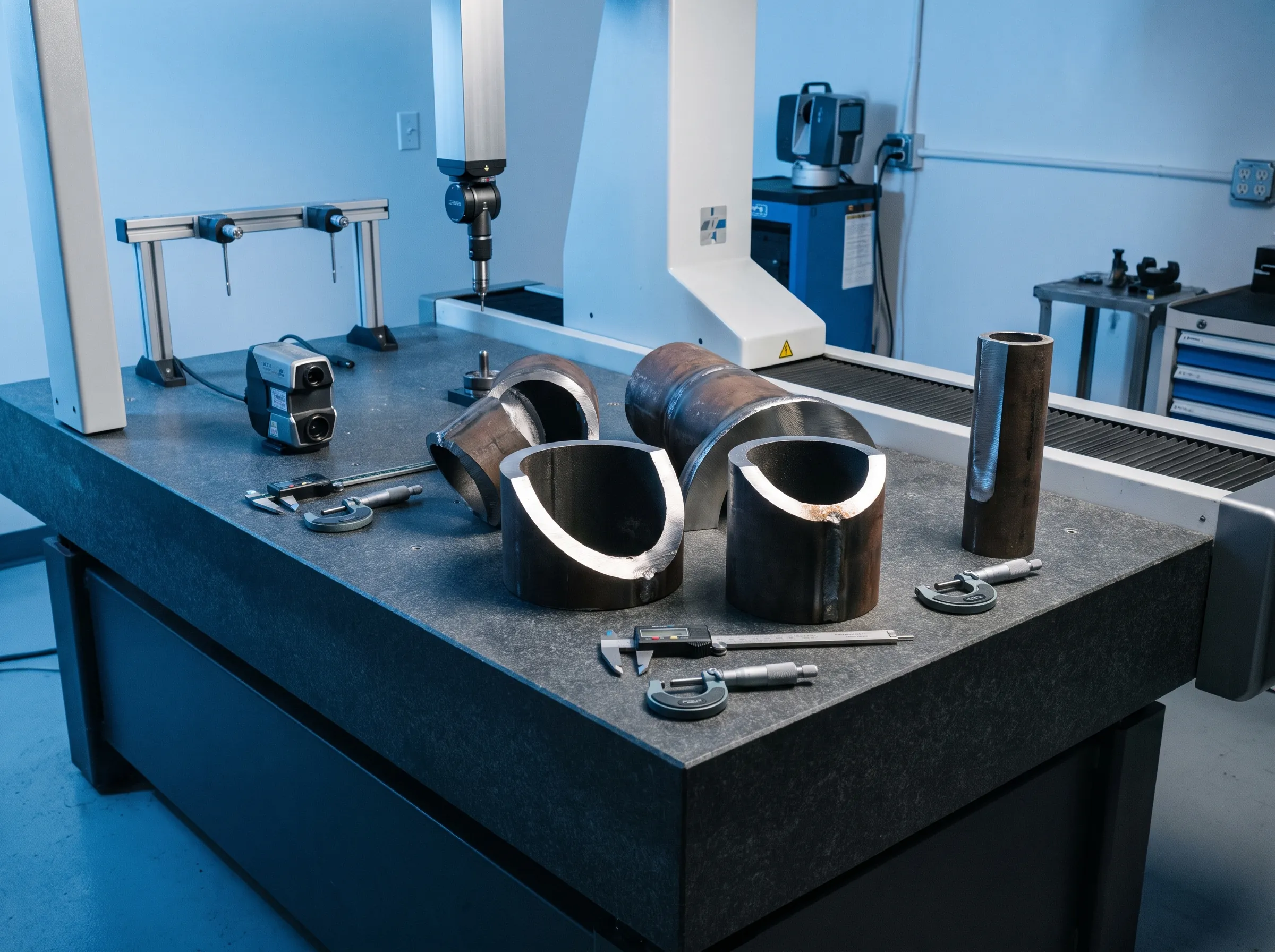 Pipe samples in a materials testing laboratory