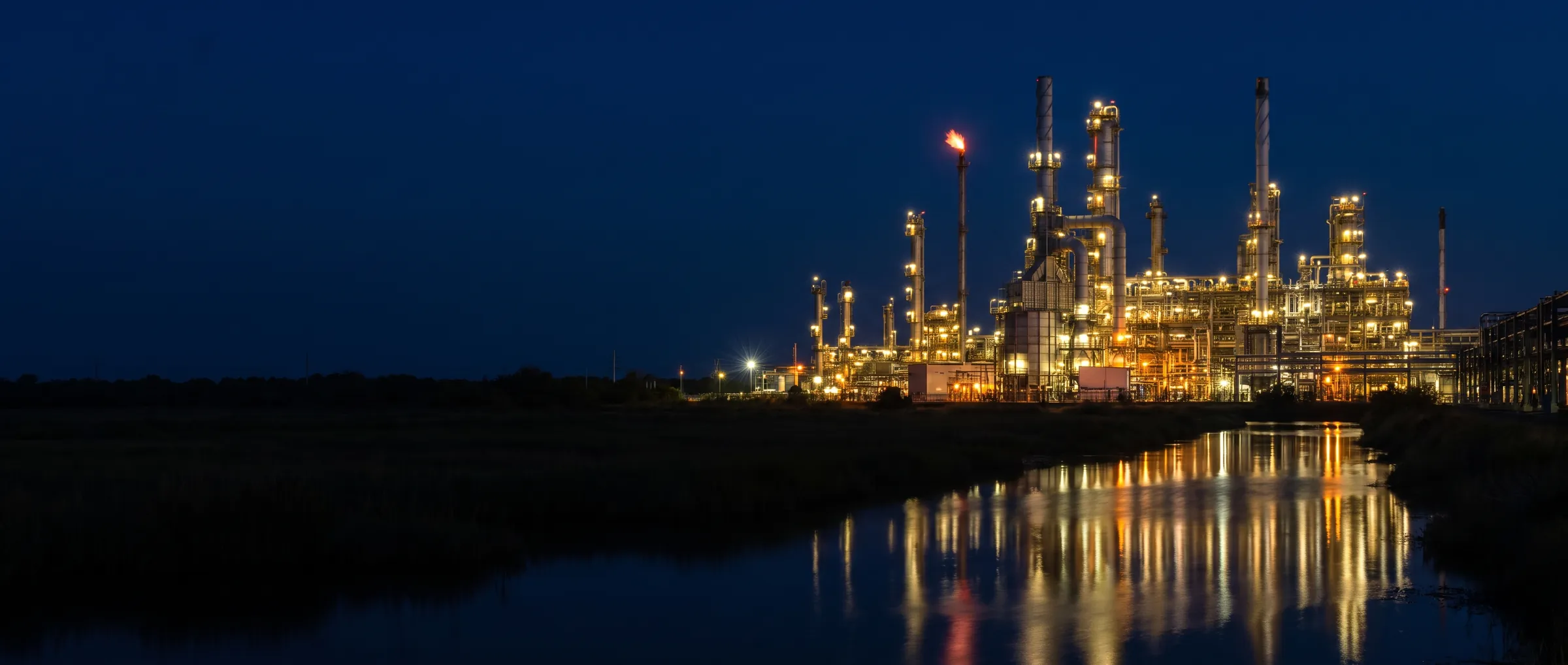 A petrochemical complex lit at night