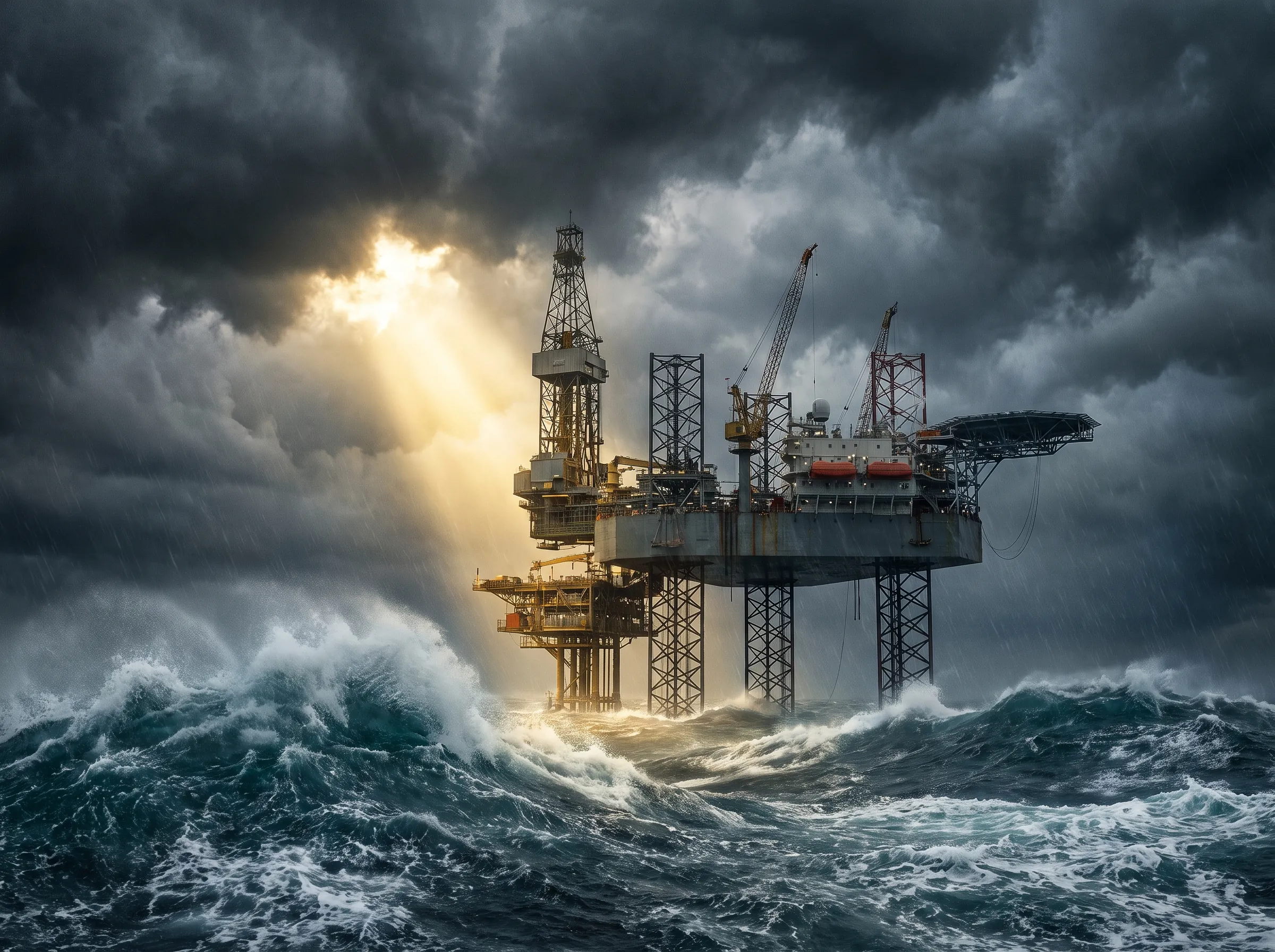 An offshore platform in a storm