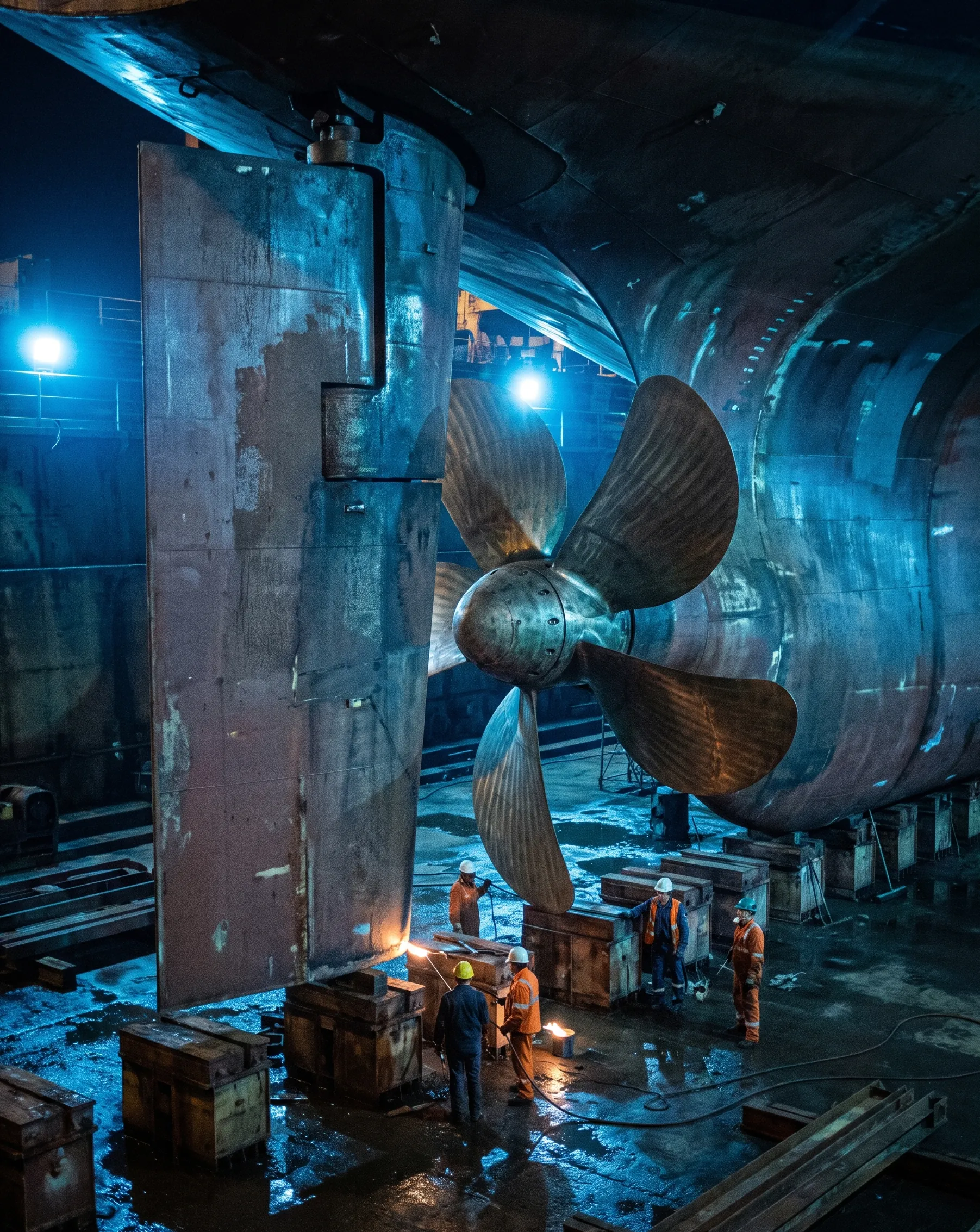 A ship's propeller in dry dock